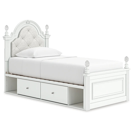 Kozlani - Twin Upholstered Panel Storage Bed - White