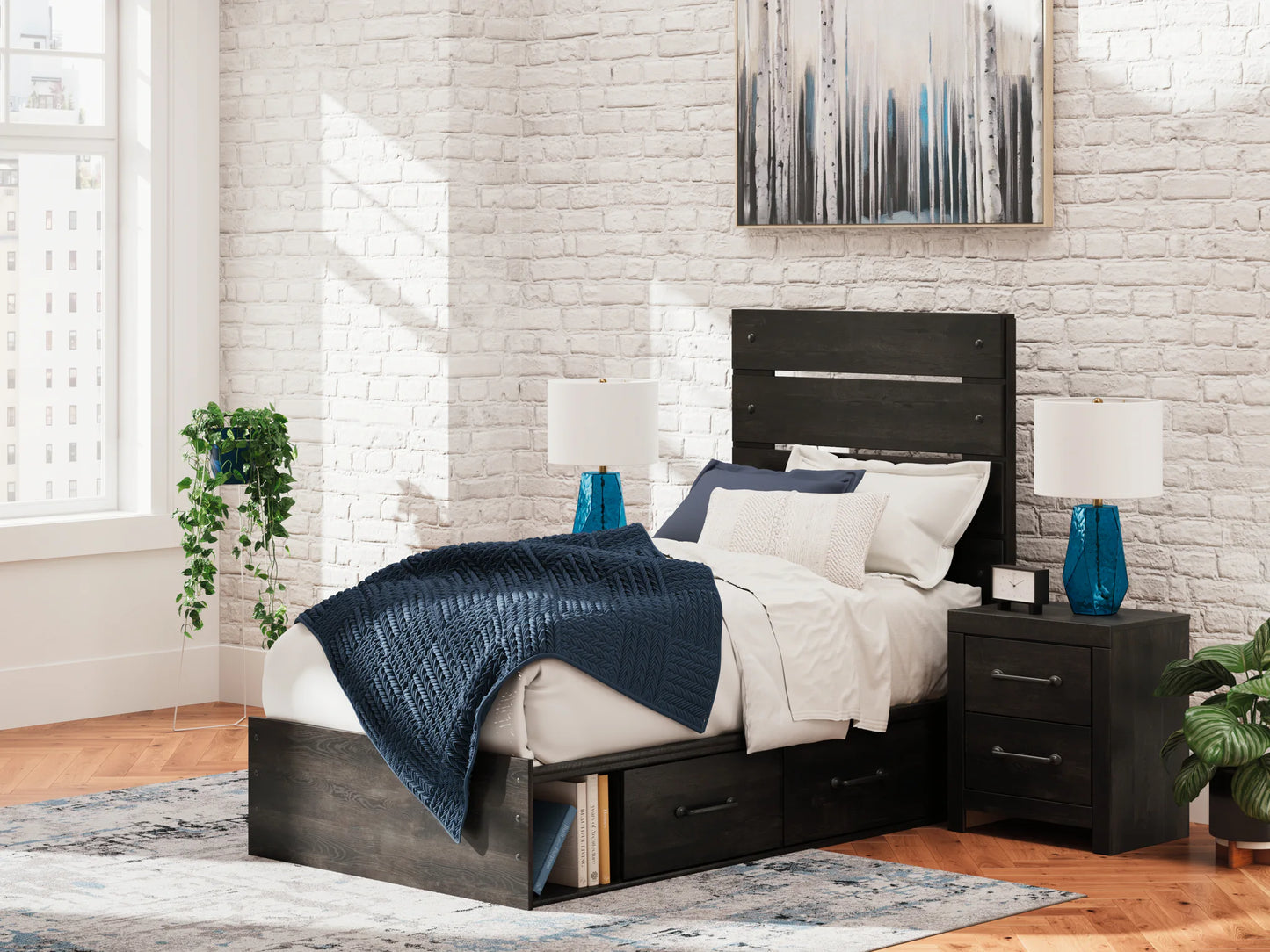 Hollivern - Twin Panel Bed With Storage - Dark Gray