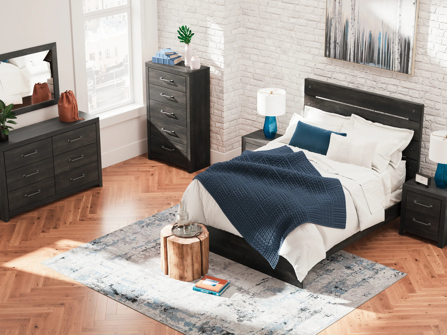 Hollivern - Dark Gray - Queen Panel Bed