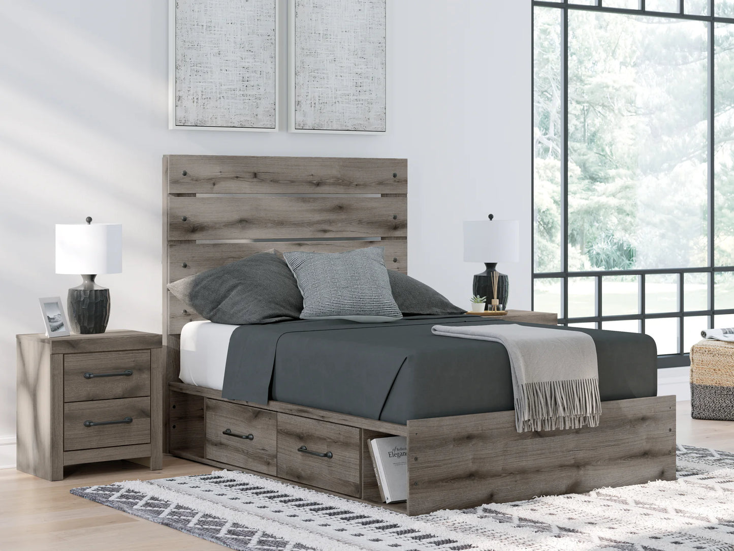 Graystorm - Full Panel Bed With Storage - Brown Gray