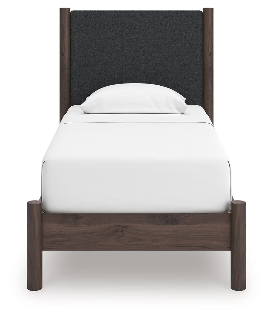 Pamytta - Twin Upholstered Panel Platform Bed - Brown