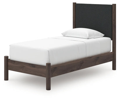 Pamytta - Twin Upholstered Panel Platform Bed - Brown
