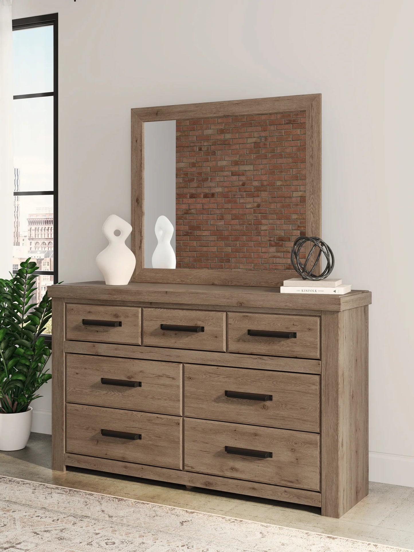 Oliandon - Dresser And Mirror - Light Brown