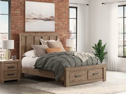 Oliandon - Queen Panel Storage Bed - Light Brown