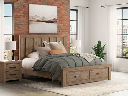 Oliandon - King Panel Storage Bed - Light Brown