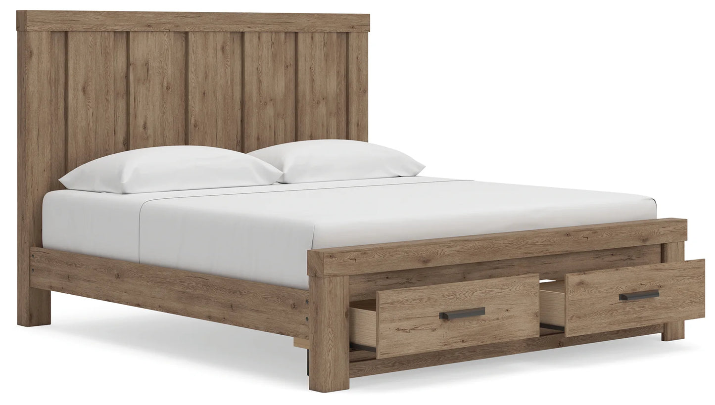 Oliandon - King Panel Storage Bed - Light Brown