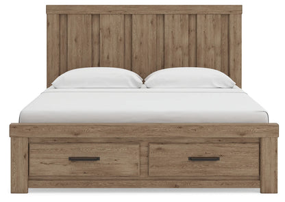 Oliandon - King Panel Storage Bed - Light Brown