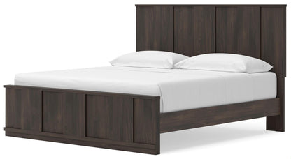 Shaehartin - King Panel Platform Bed - Dark Brown