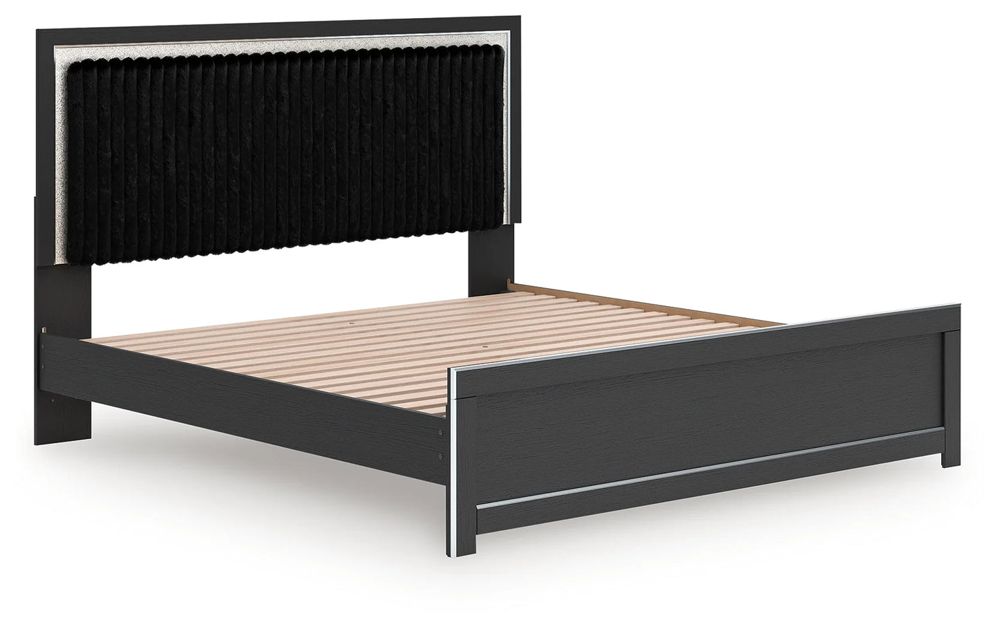 Zuraleus - King Upholstered Panel Platform Bed With Roll Slats - Black