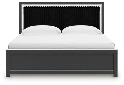 Zuraleus - King Upholstered Panel Platform Bed With Roll Slats - Black