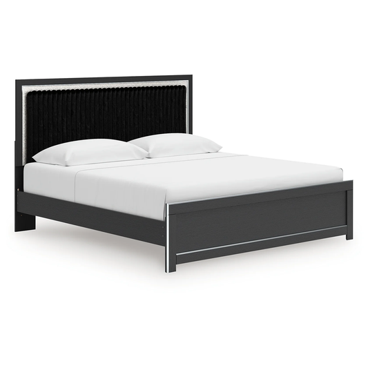 Zuraleus - King Upholstered Panel Platform Bed With Roll Slats - Black