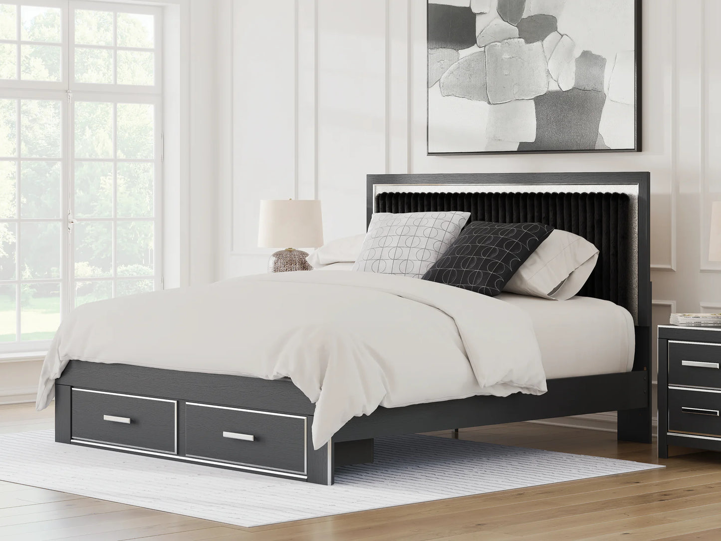 Zuraleus - King Upholstered Panel Platform Storage Bed - Black