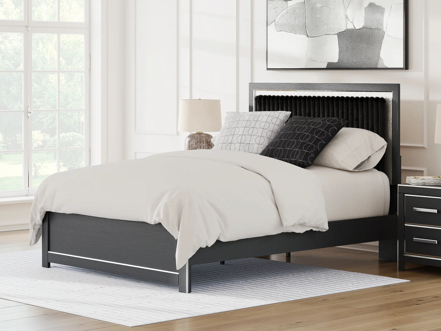 Zuraleus - Queen Upholstered Panel Platform Bed With Roll Slats - Black
