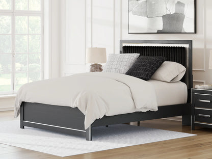 Zuraleus - Queen Upholstered Panel Platform Bed With Roll Slats - Black