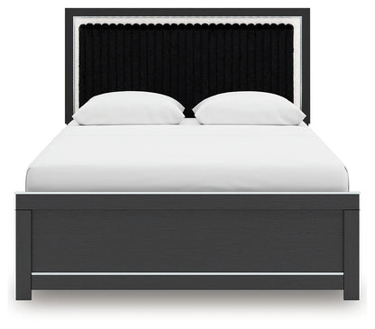 Zuraleus - Queen Upholstered Panel Platform Bed With Roll Slats - Black