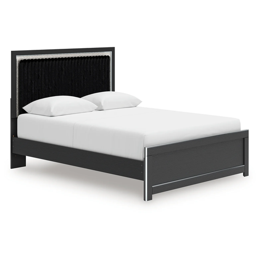Zuraleus - Queen Upholstered Panel Platform Bed With Roll Slats - Black