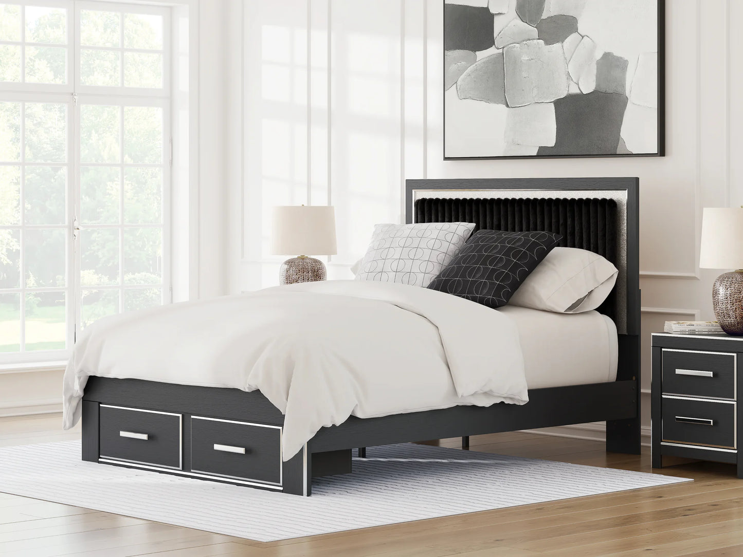 Zuraleus - Queen Upholstered Panel Platform Storage Bed - Black