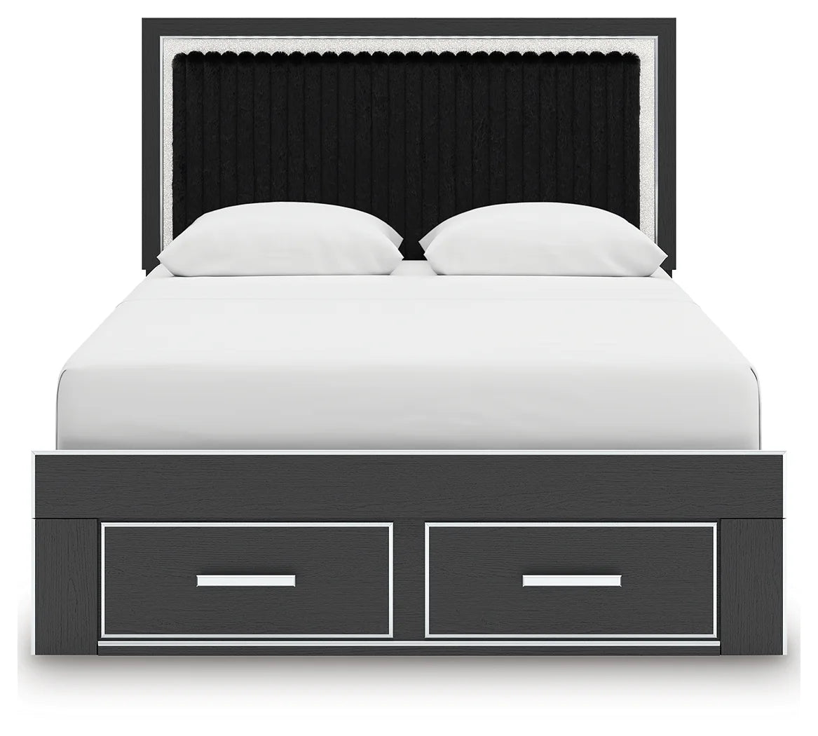 Zuraleus - Queen Upholstered Panel Platform Storage Bed - Black