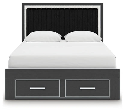 Zuraleus - Queen Upholstered Panel Platform Storage Bed - Black