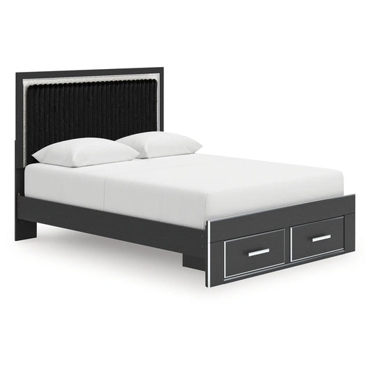 Zuraleus - Queen Upholstered Panel Platform Storage Bed - Black