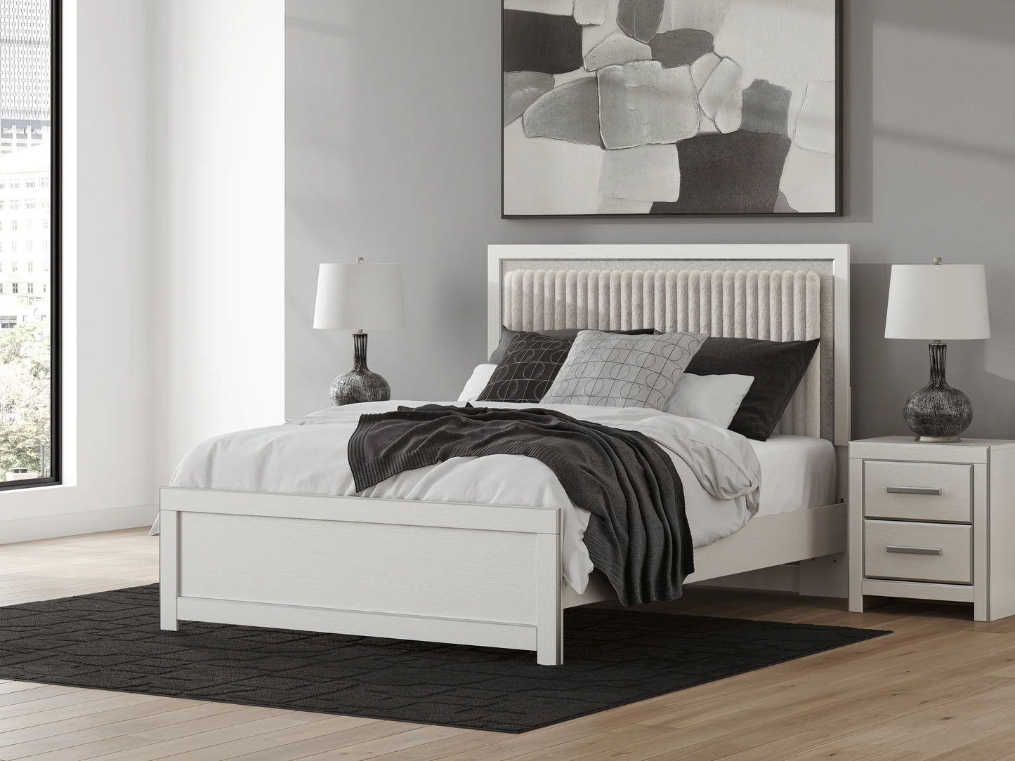 Zuraleus - Queen Upholstered Panel Platform Bed With Roll Slats - White