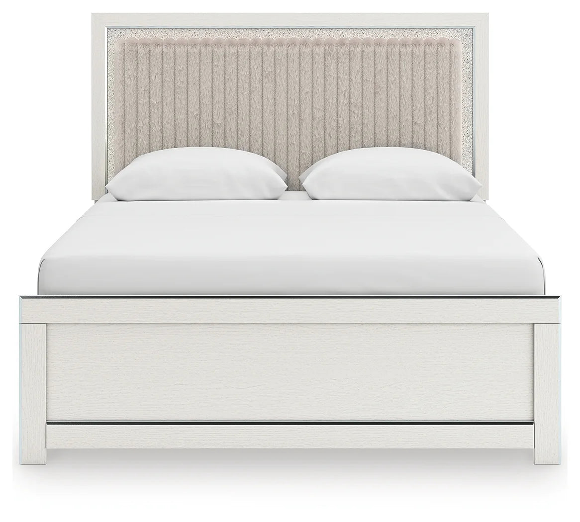 Zuraleus - Queen Upholstered Panel Platform Bed With Roll Slats - White