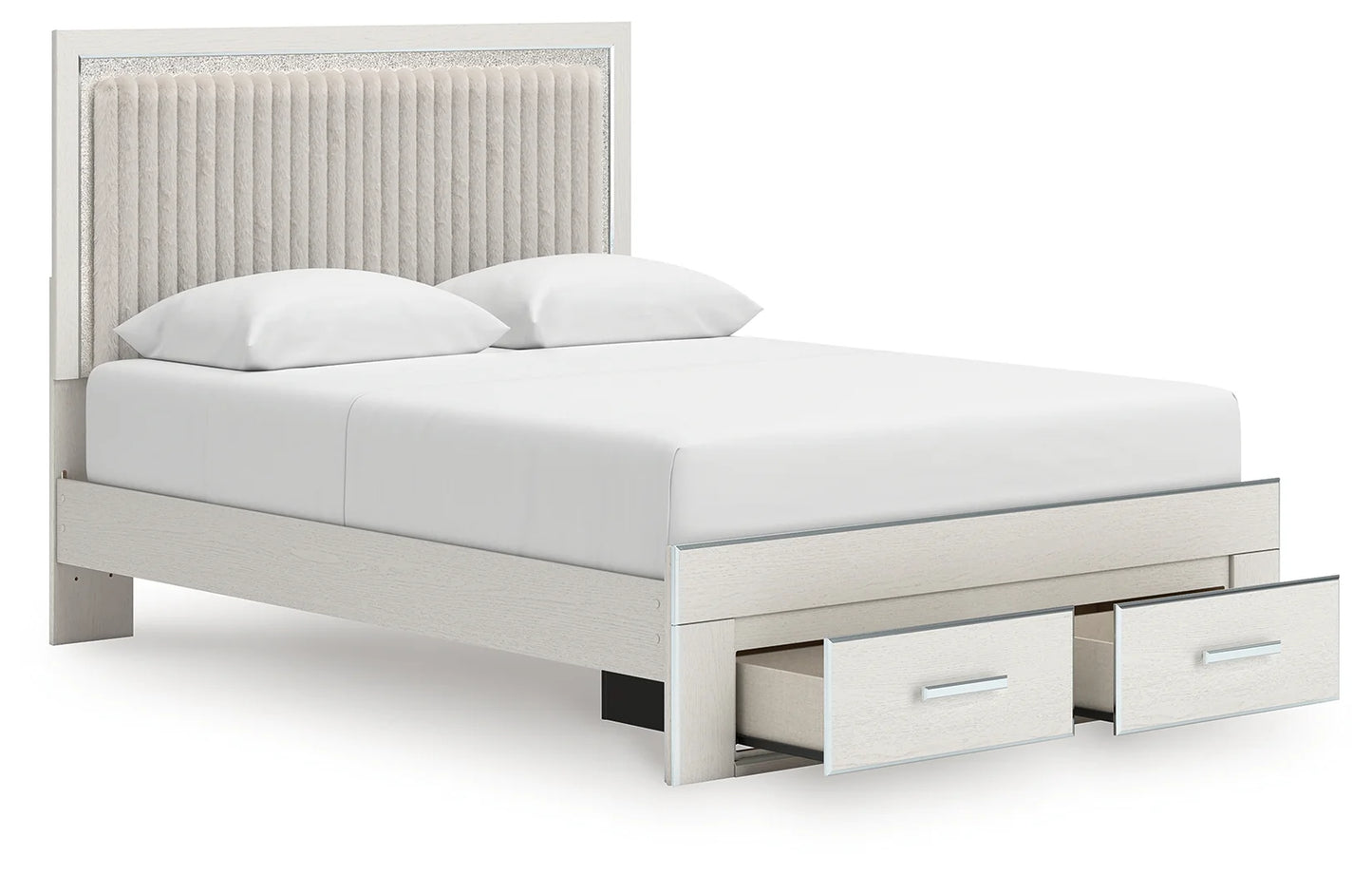 Zuraleus - Queen Upholstered Panel Platform Storage Bed - White