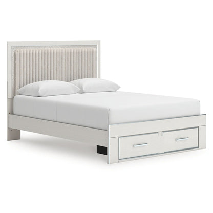 Zuraleus - Queen Upholstered Panel Platform Storage Bed - White