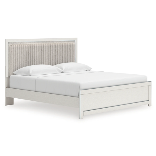 Zuraleus - King Upholstered Panel Platform Bed With Roll Slats - White