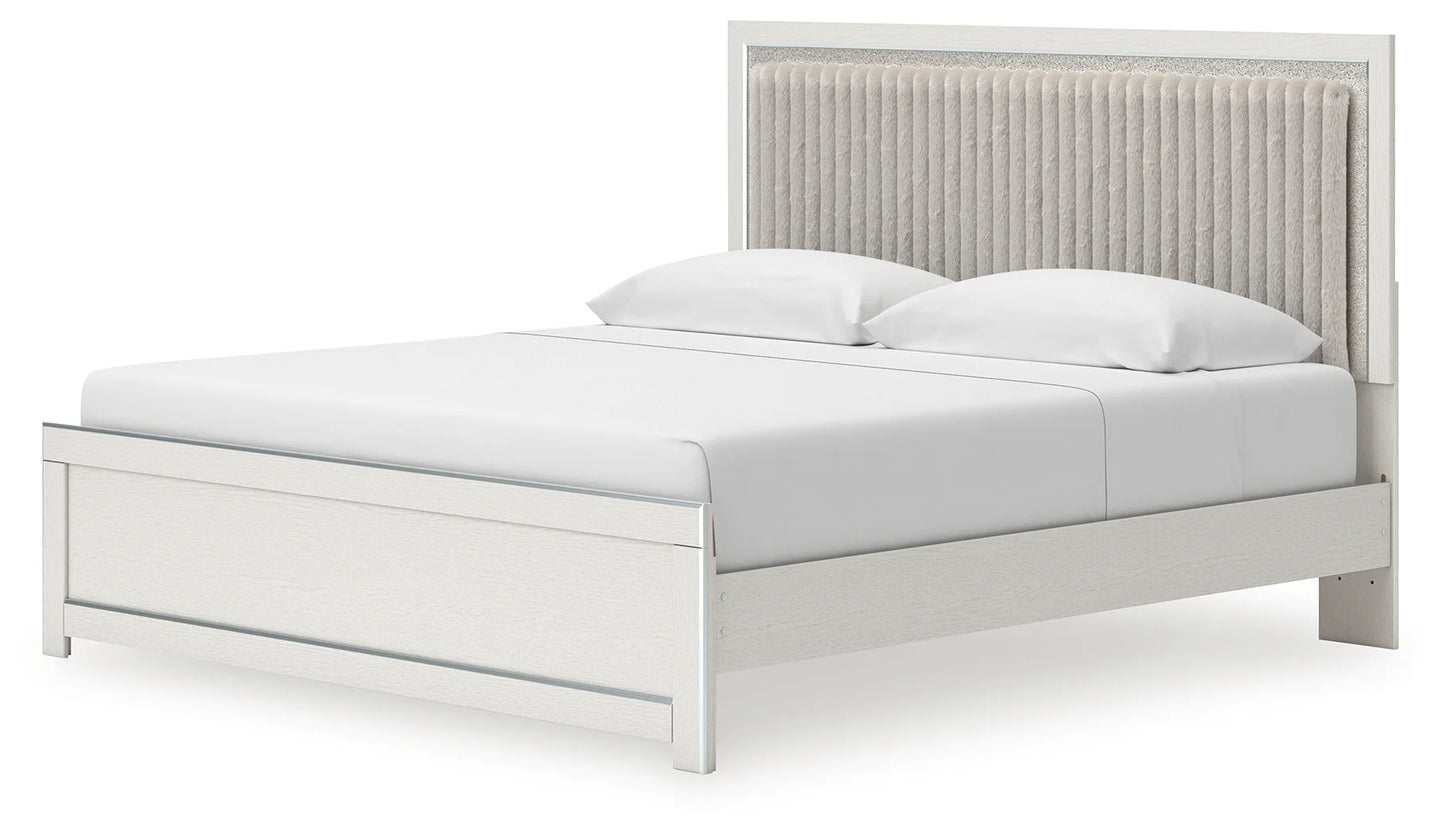 Zuraleus - King Upholstered Panel Platform Bed With Roll Slats - White
