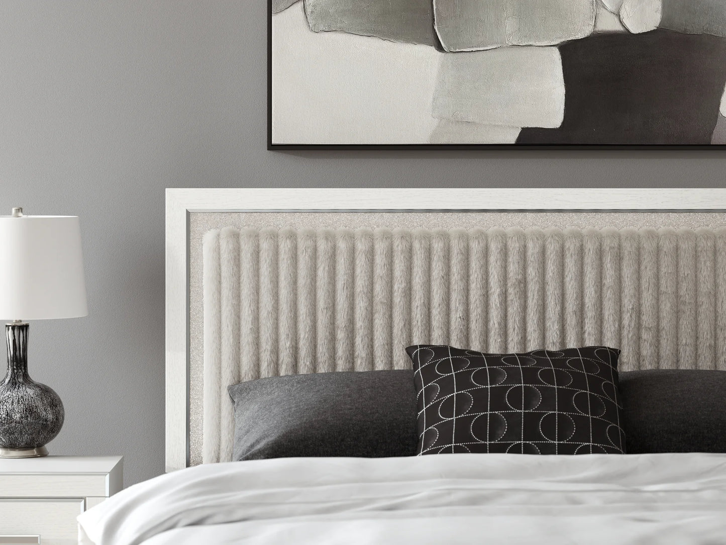 Zuraleus - King Upholstered Panel Platform Storage Bed - White