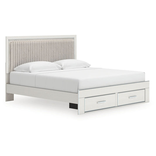 Zuraleus - King Upholstered Panel Platform Storage Bed - White