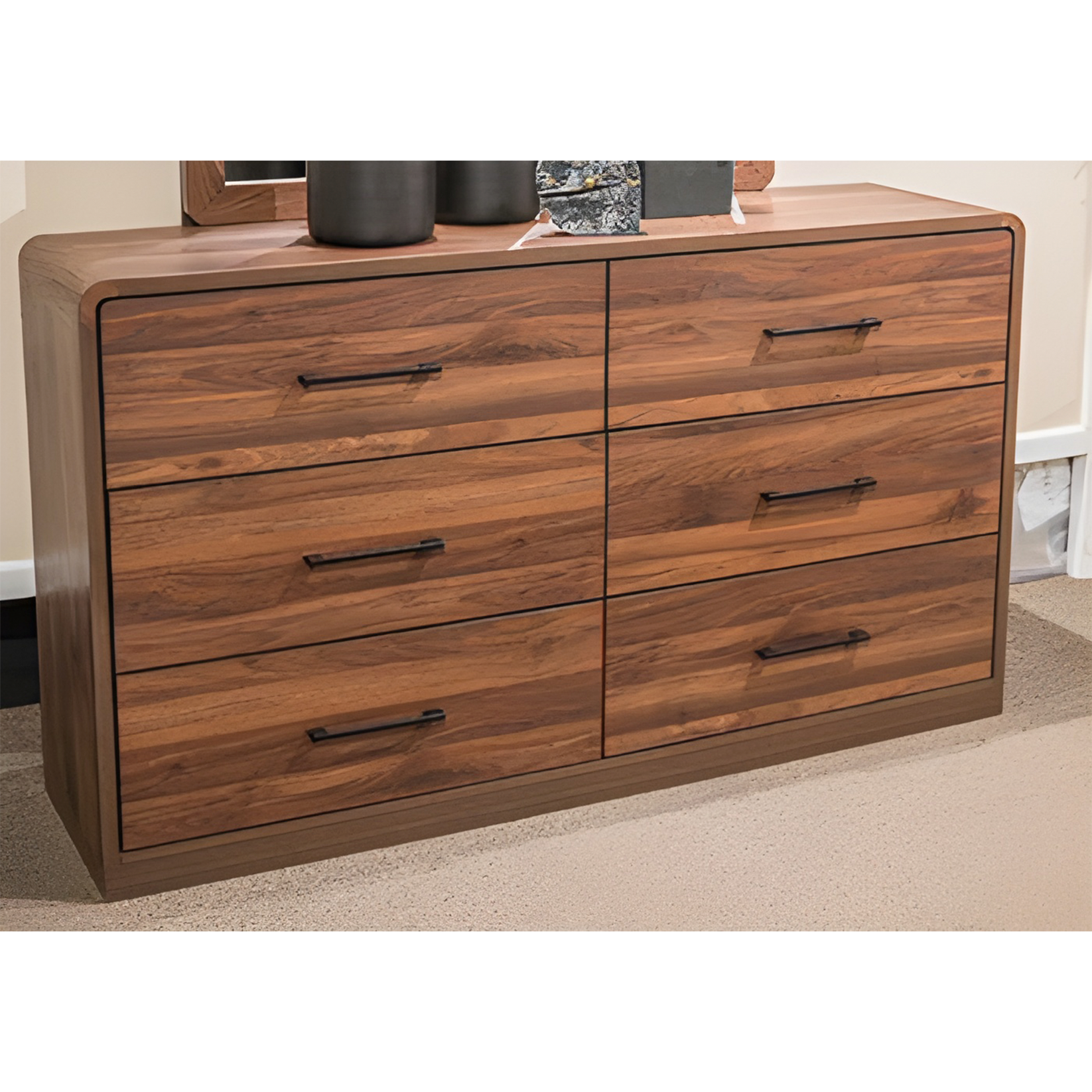 walnut brown dresser CARPETNAL 55" for Bedroom, 6 Drawer Dresser with Wide Drawer and Metal Handles, Wood Dressers & Chests of Drawers for Hallway, Entryway. : Home & Kitchen The generous drawers are easy to open and close Fortlorn - Dresser - Walnut