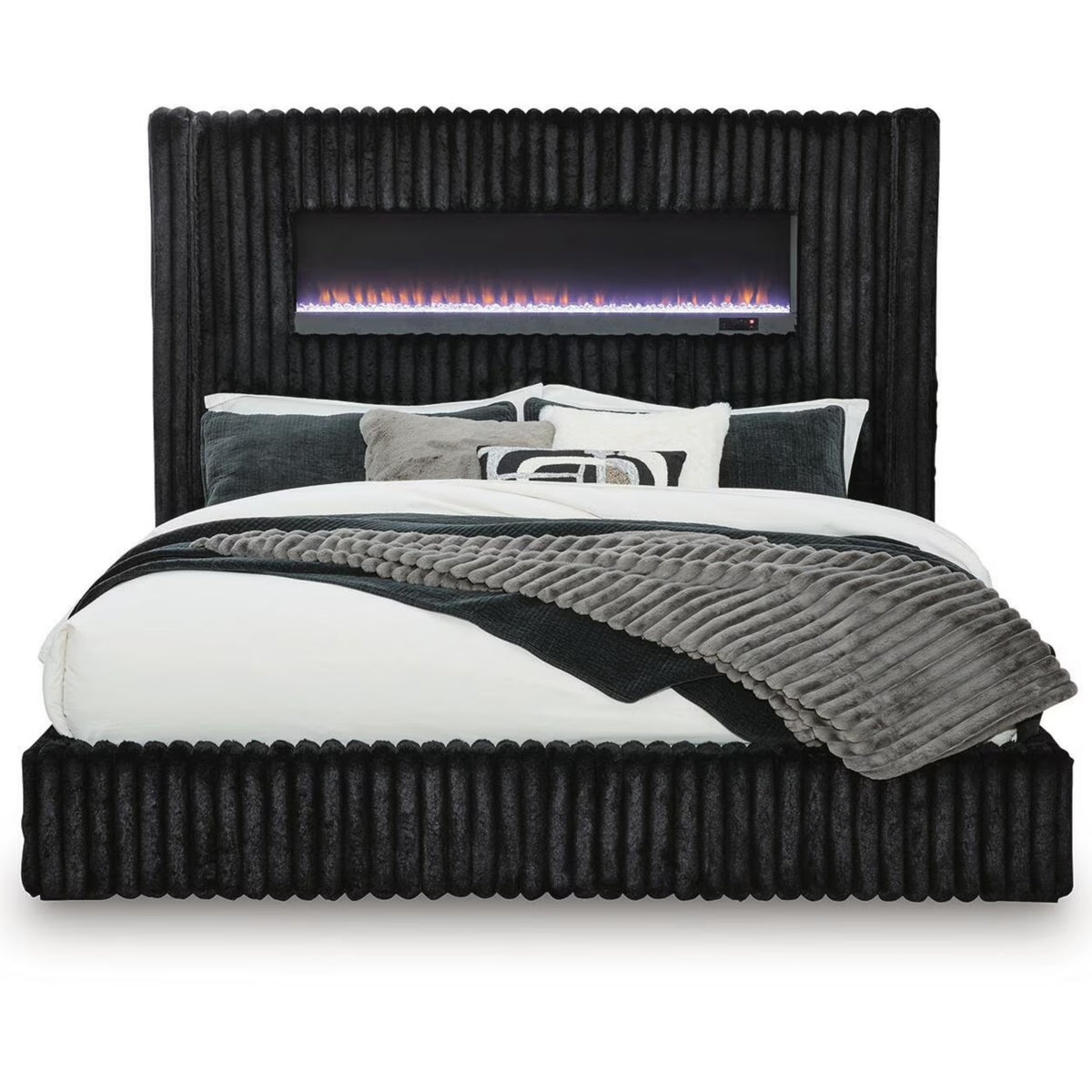 Tayleena - Queen Upholstered Bed With Fireplace And Wireless Audio - Black