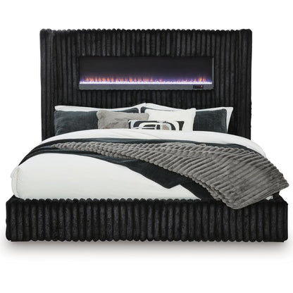 Tayleena - Queen Upholstered Bed With Fireplace And Wireless Audio - Black