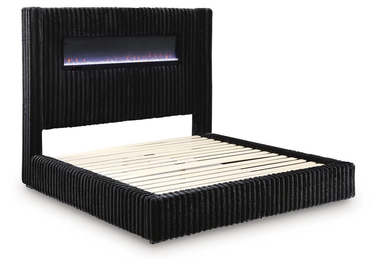 Tayleena - King Upholstered Bed With Fireplace And Wireless Audio - Black