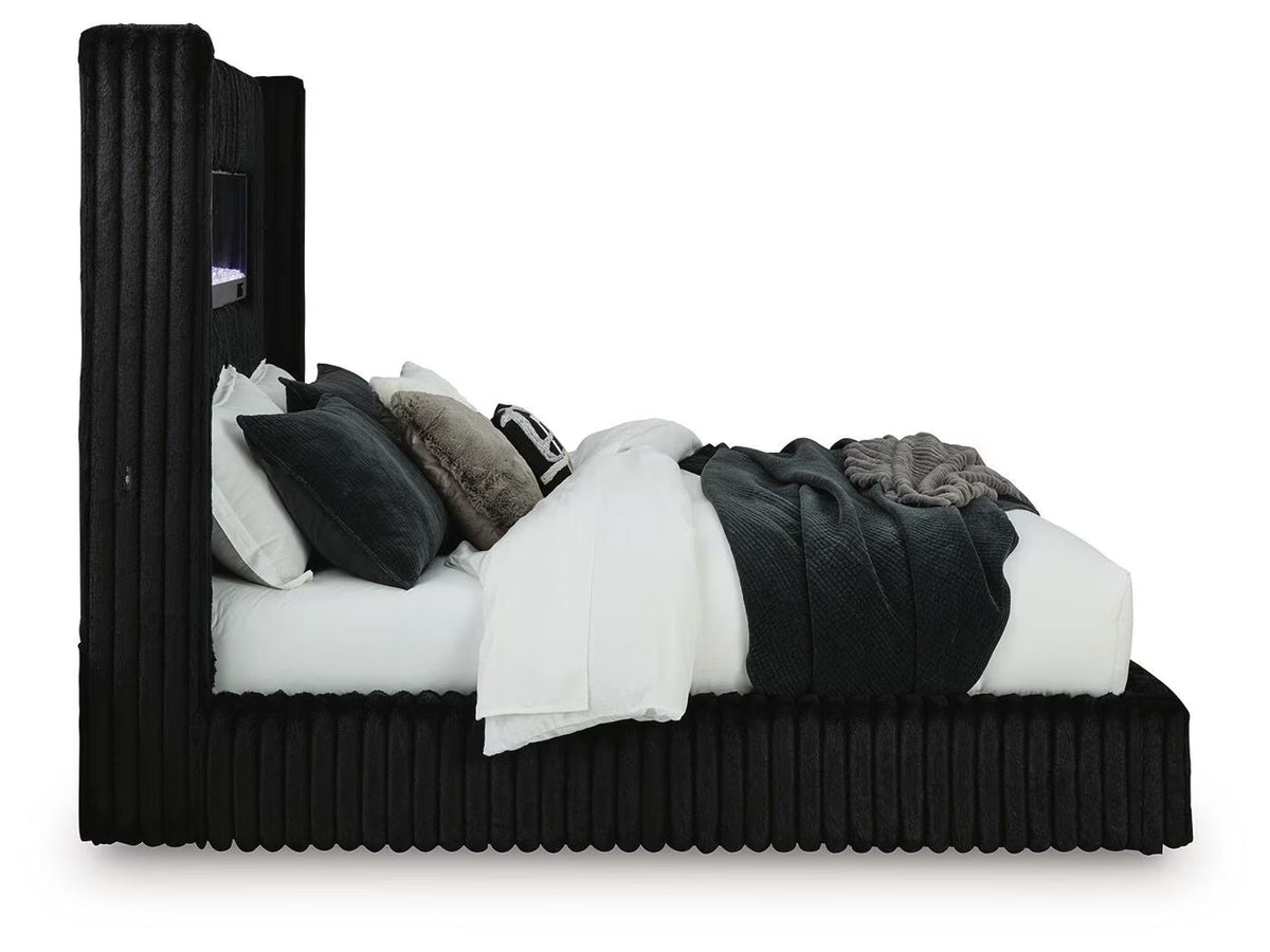 Tayleena - King Upholstered Bed With Fireplace And Wireless Audio - Black