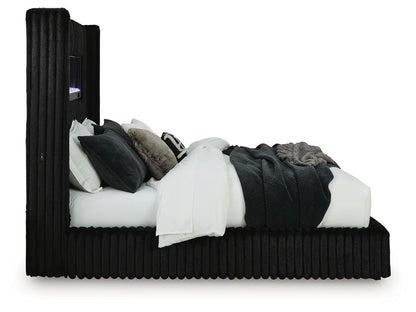 Tayleena - King Upholstered Bed With Fireplace And Wireless Audio - Black