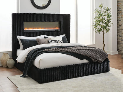 Tayleena - King Upholstered Bed With Fireplace And Wireless Audio - Black