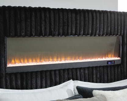 Tayleena - King Upholstered Bed With Fireplace And Wireless Audio - Black