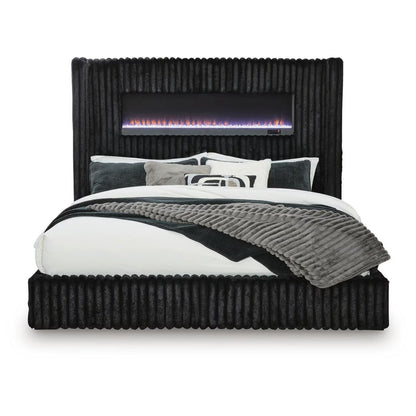 Tayleena - King Upholstered Bed With Fireplace And Wireless Audio - Black