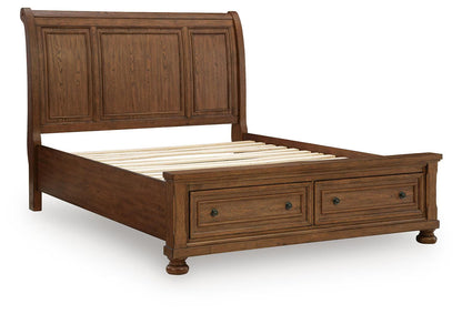 Zackaryn - Queen Sleigh Storage Bed - Warm Brown