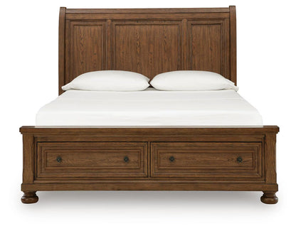 Zackaryn - Queen Sleigh Storage Bed - Warm Brown