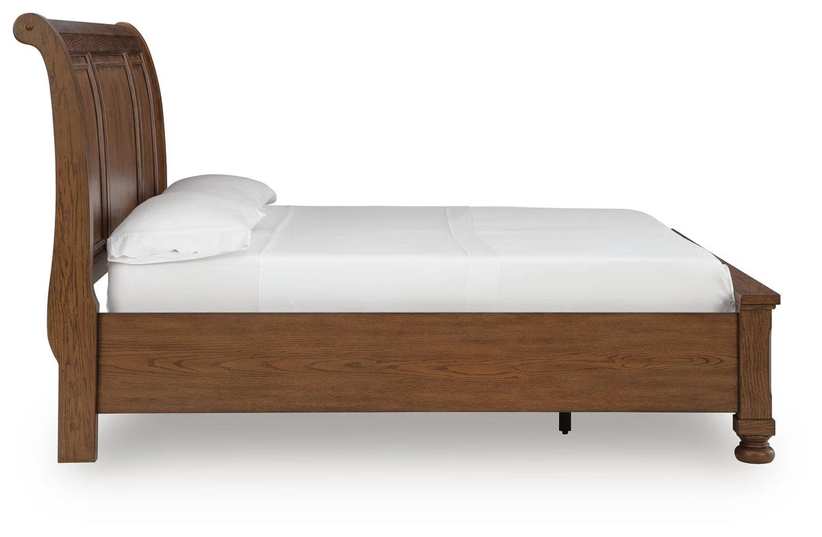 Zackaryn - Queen Sleigh Storage Bed - Warm Brown