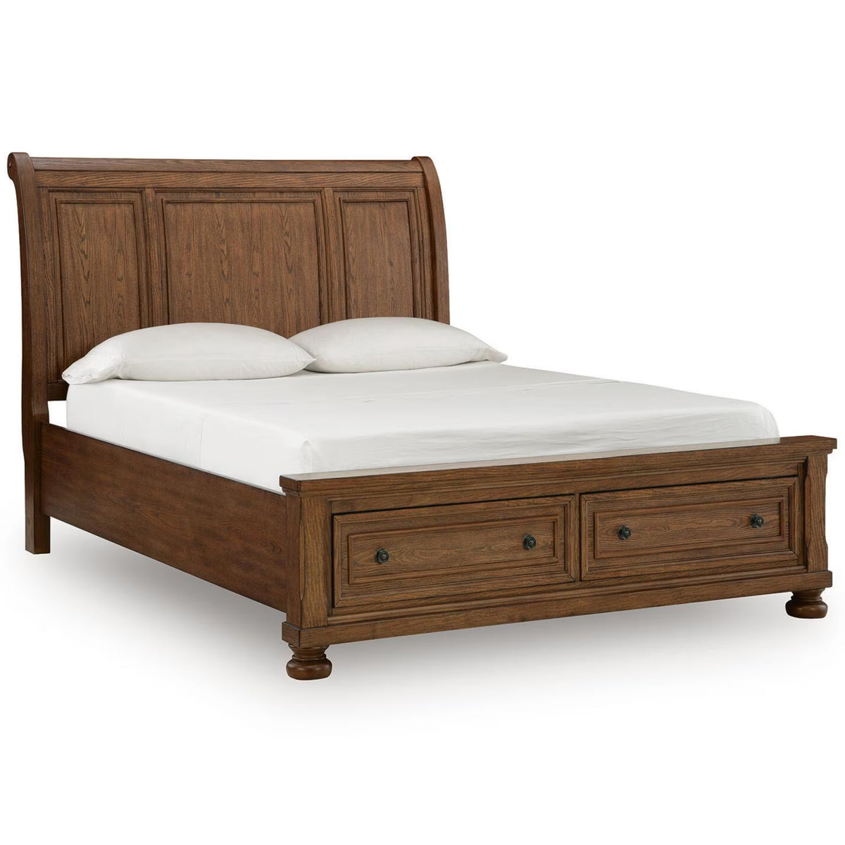 Zackaryn - Queen Sleigh Storage Bed - Warm Brown