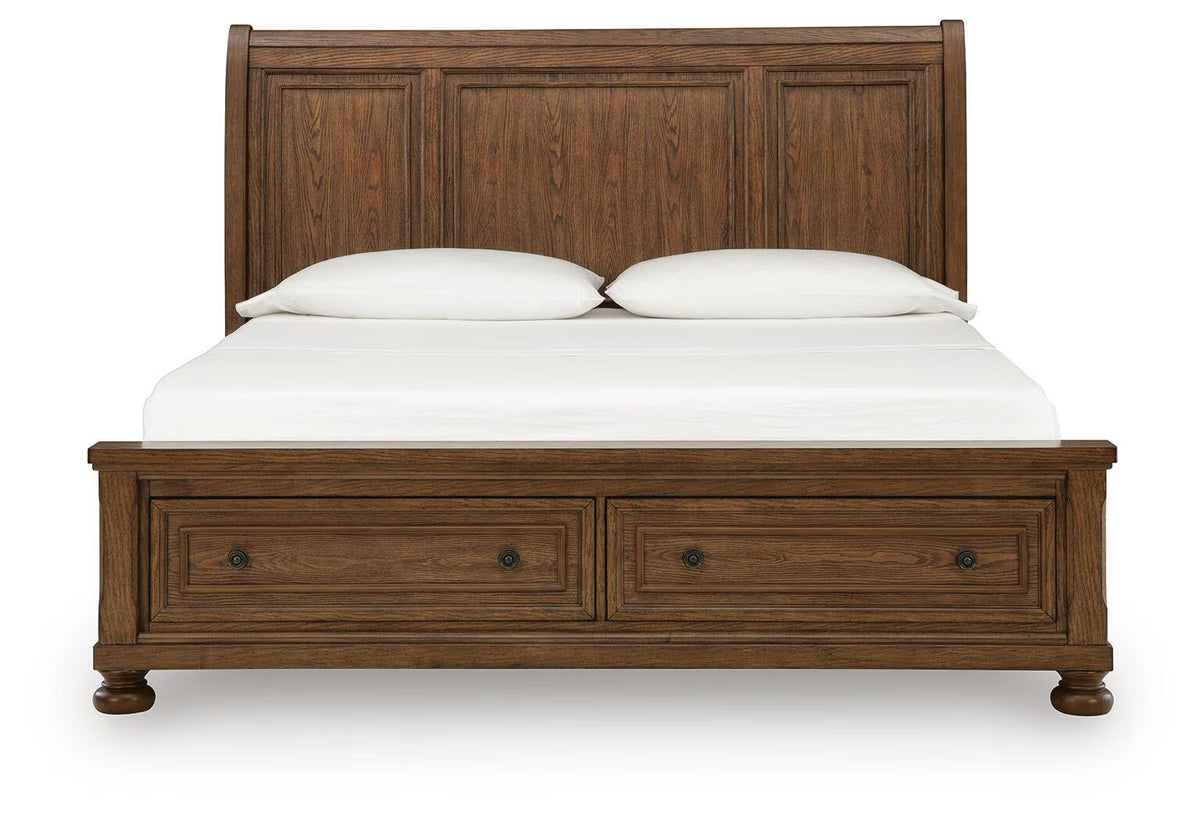 Zackaryn - King Sleigh Storage Bed - Warm Brown