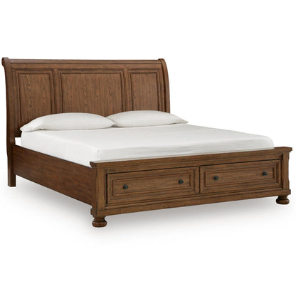 Zackaryn - King Sleigh Storage Bed - Warm Brown