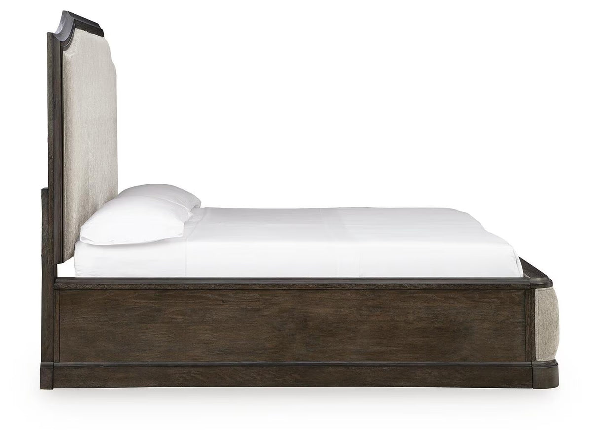 Wickenger - Queen Upholstered Panel Bed - Dark Brown