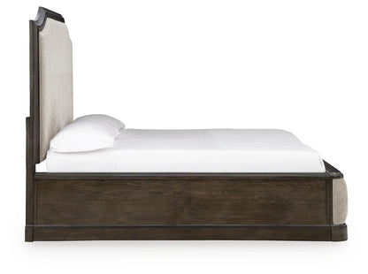 Wickenger - Queen Upholstered Panel Bed - Dark Brown
