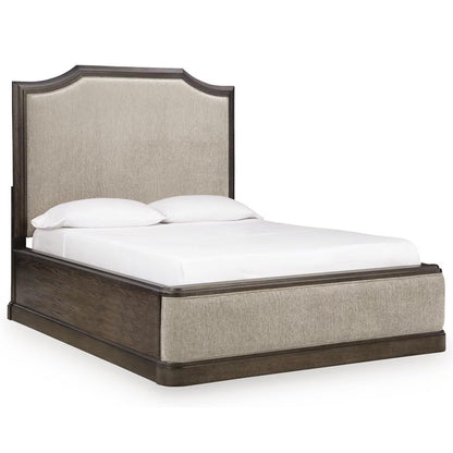 Wickenger - Queen Upholstered Panel Bed - Dark Brown